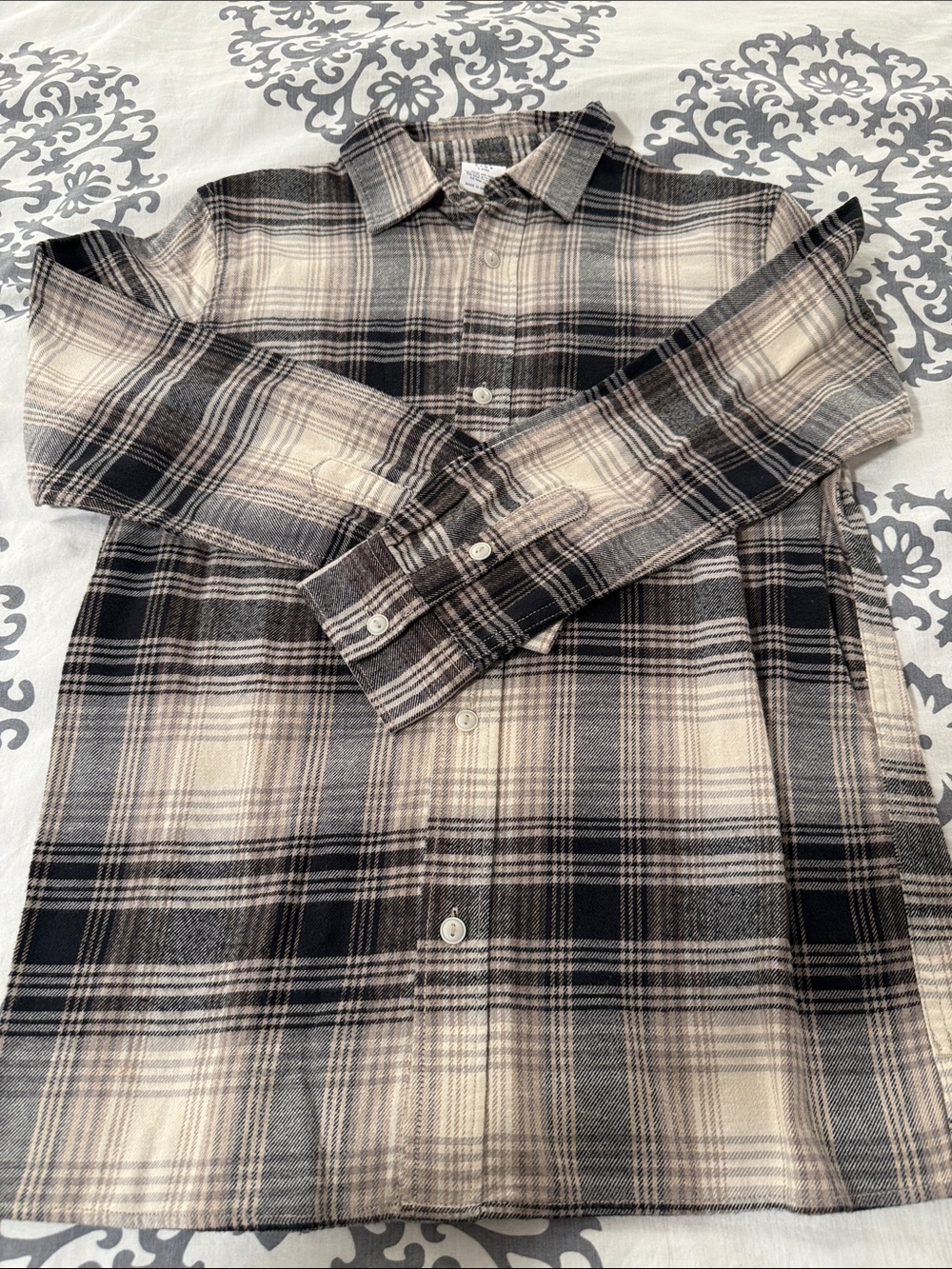GAP Boys’ Plaid Button-Down Shirt - Cream and Brown